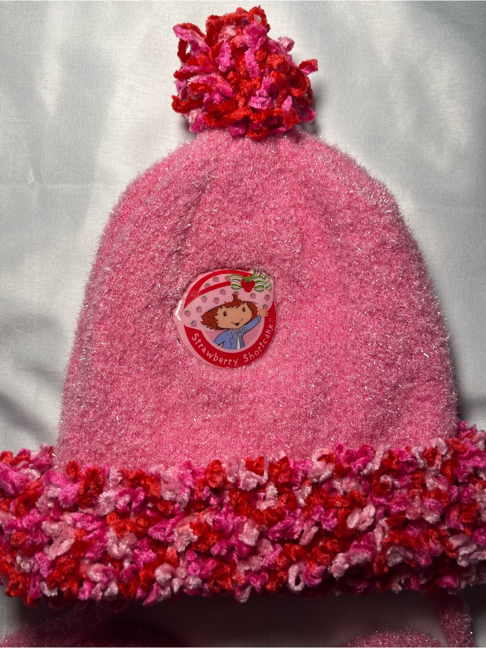 Vintage 2004 Strawberry Shortcake Hat & Mittens Set Pink Red Beanie Rare Youth - Picture 2 of 5